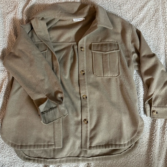 JustFab Cream Shacket - Picture 1 of 3
